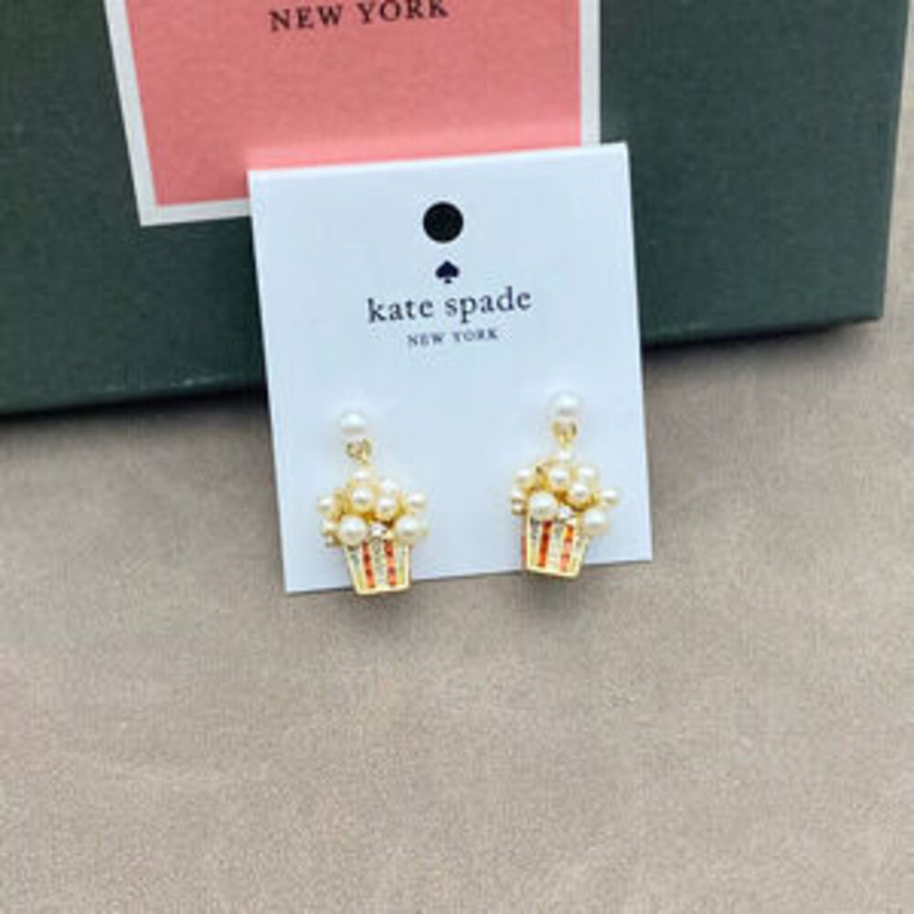 kate spade Gold Plated Popcorn Pearl CZ Vacation Statement Earrings Silver Post
